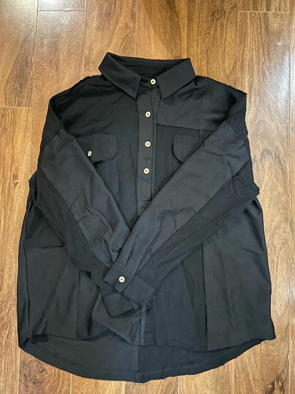 Umgee Black Long Sleeve Button Front Blouse - Picture 2 of 8